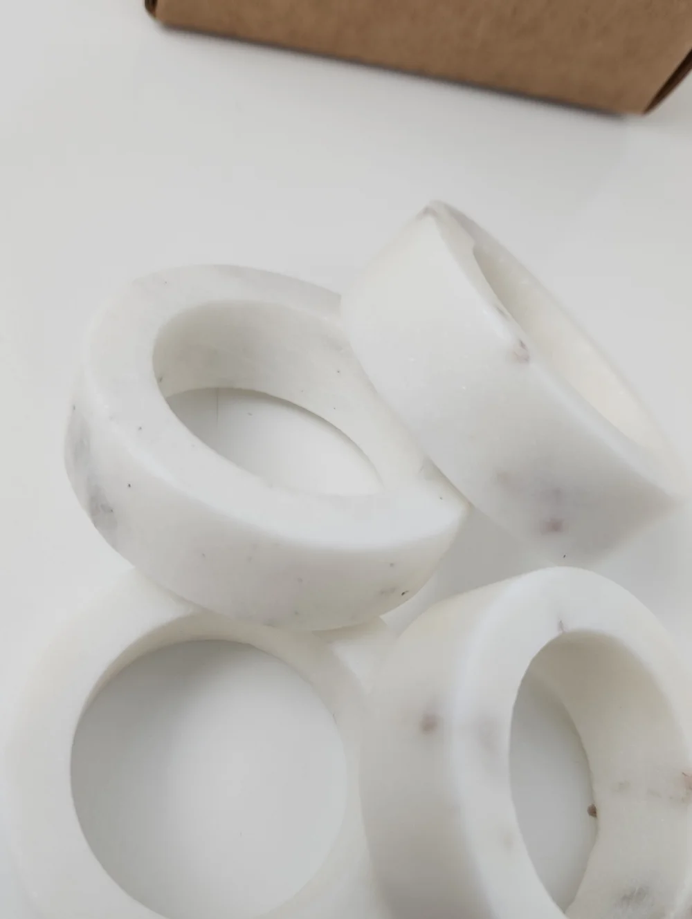 Pottery Barn Handcrafted Thin Marble Napkin Rings - Set of 4 Off White